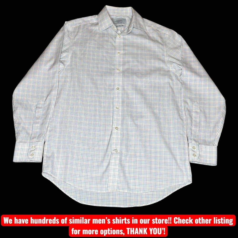 Charles Tyrwhitt Mens 15/34 Non‎ Iron Classic Fit Check Dress Shirt White Multi